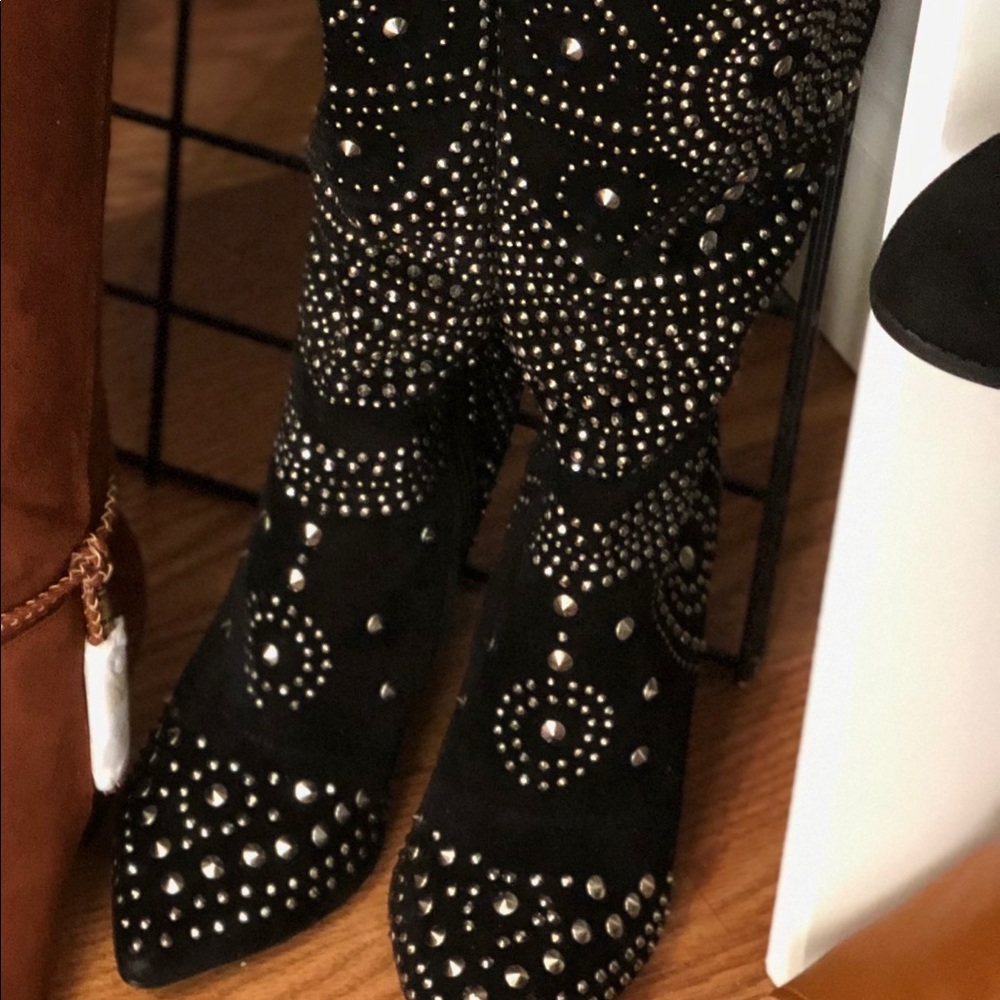 Studded and stones heel boots 8 1/2